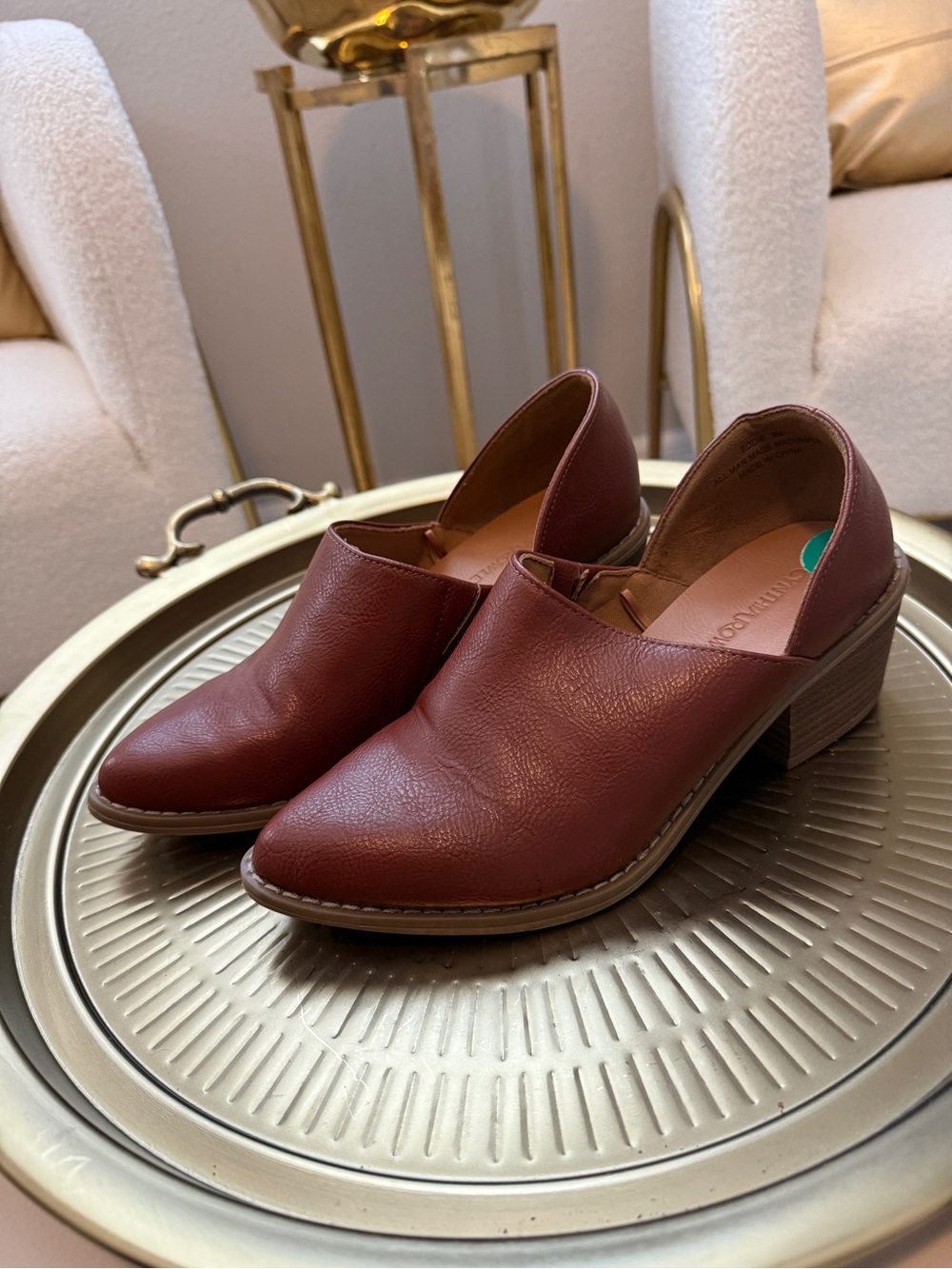 Cynthia Rowley Brown  patent Leather Low Block Heel Slip-On Pumps
